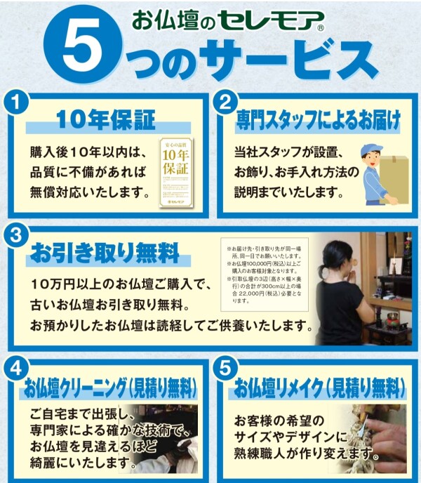 お仏壇のセレモア　大好評　５つのサービス